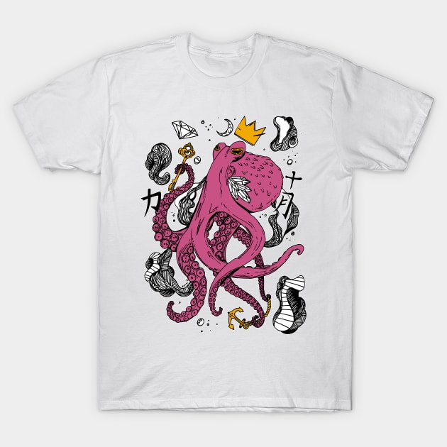 Royal Octopus - Pink and White T-Shirt by kenallouis